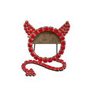 Vintage ROSA Red Rhinestone Devil Mini Picture Frame Gothic Novelty Photo Holder
